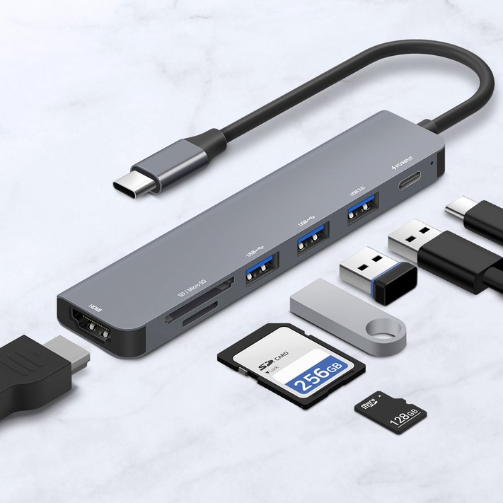 홈플래닛 7포트 USB3.0 멀티허브 DEX미러링 USB3 타입C HDMI SDMSD  HUB7CL