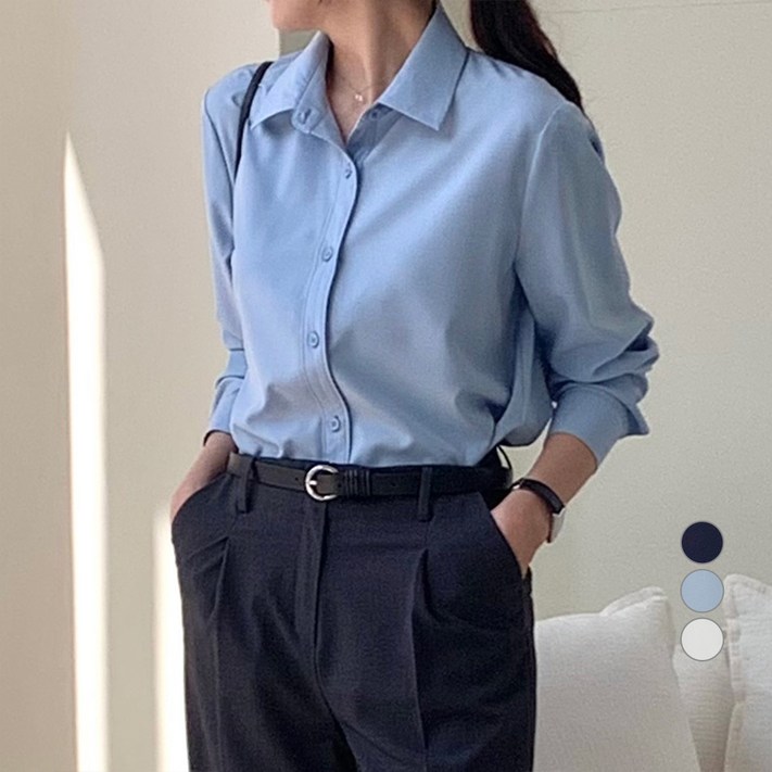 아피나르 여성용 베이직 슬림핏 링클프리 셔츠 블라우스