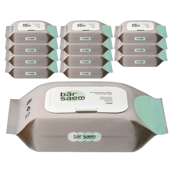 바샘 세제일체형 일회용 수세미, 혼합색상, 30개입, 12개