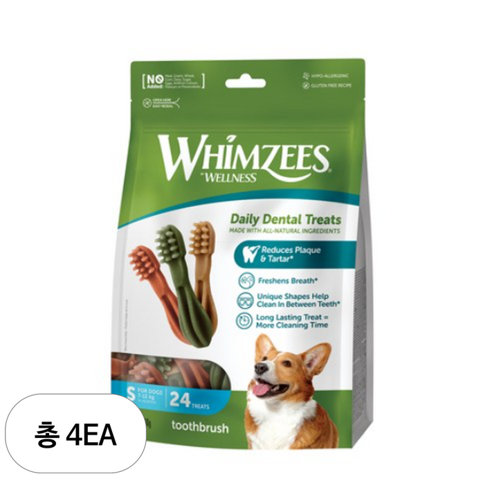 웰니스윔지스 덴탈츄 S 강아지 껌, 칫솔S, 360g, 4개