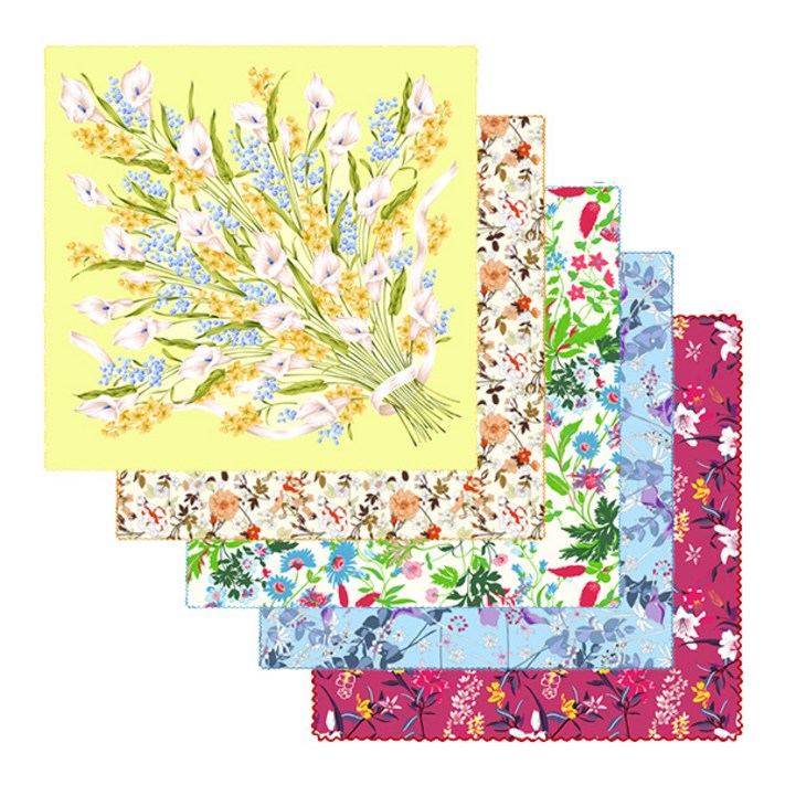 국내생산  손수건 10개 엠보큐티  플라워 꽃다발 클래식 패턴  단체 손수건  꽃무늬