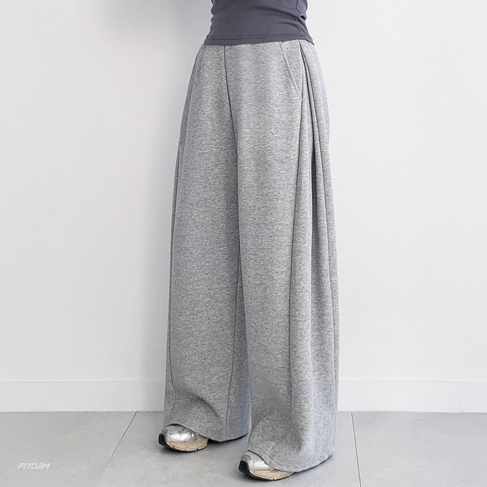 FITOJIM 여성 일반기모 사이드 핀턱 밴딩 와이드 팬츠 트레이닝 바지