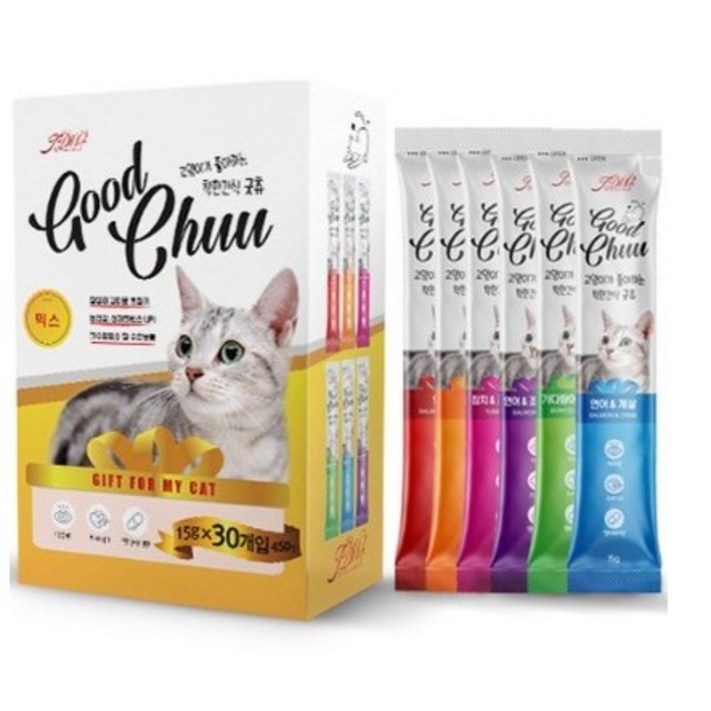 굿츄 6가지맛혼합 15g x 150개  착한간식 짜먹는 고양이간식