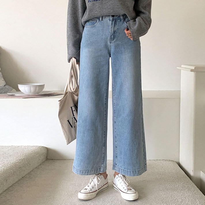 루나진 모어 크롭 와이드 청바지 난스판 통팬츠