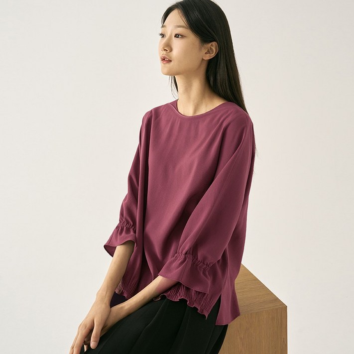 지센 지센  지센 솔리드 러플소매 셔츠 LFWSN802WN
