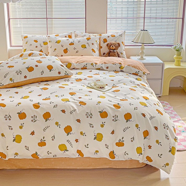 부드러운 순면 이불커버 단품 고밀도 워싱 양면커버 침구 사계절용 싱글슈퍼싱글더블퀸킹라지킹, 호박