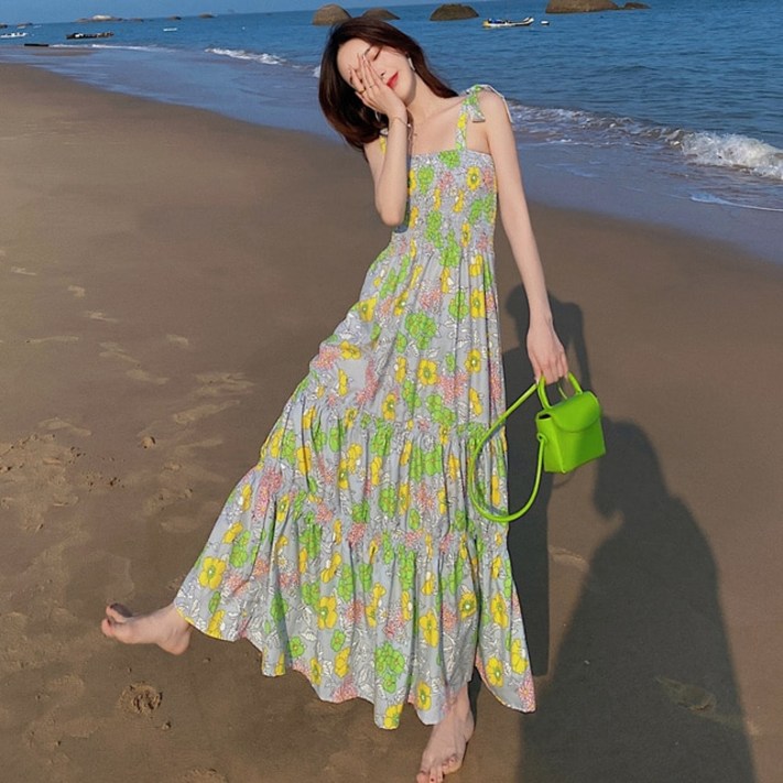 동남아여행 원피스 동남아 여행룩 베트남 태국 필리핀 여성 Maxi Floral Slip Dress 여름 2022 활주로 우아