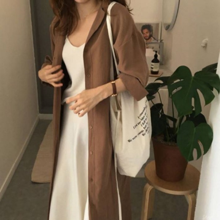 플래시픽 루즈핏 허리끈 롱셔츠 원피스형 블라우스 여름 레이어드 필수템