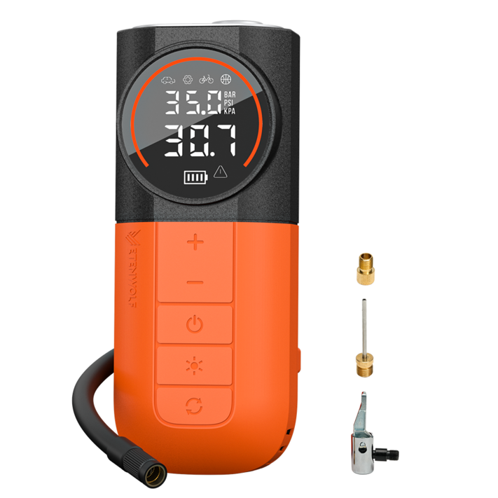 ETENWOLF S1 휴대용 타이어 공기 주입기, 160PSI 자동차 타이어, 자전거, 오토바이, 공용 펌프, 빠른 충전 타이어 펌프, 오렌지색, 1개
