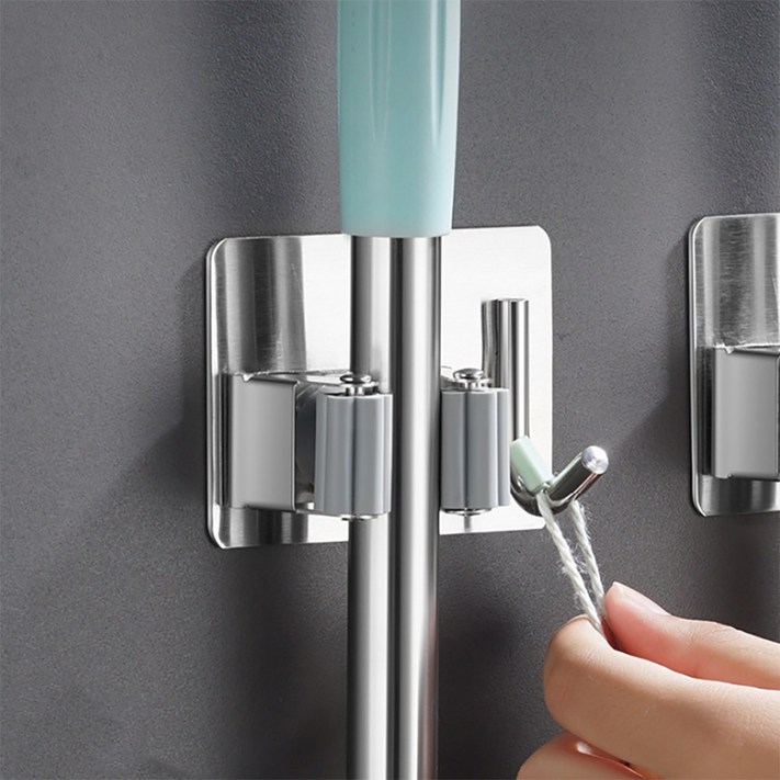 샤론 스테인리스 강력 접착 무타공 청소도구 걸이 11, 단일색상, 2개