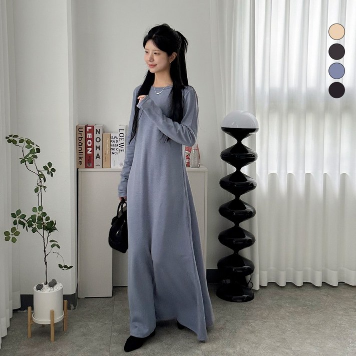 디테일웨어 여성 기모 A라인 롱원피스 맥시기장 날씬해보이는 플레어 스커트 키큰여자 원피스 편한 데일리룩 산책룩