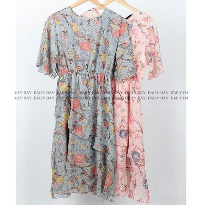 꽃무늬 쉬폰 롱 원피스 백트임 리본