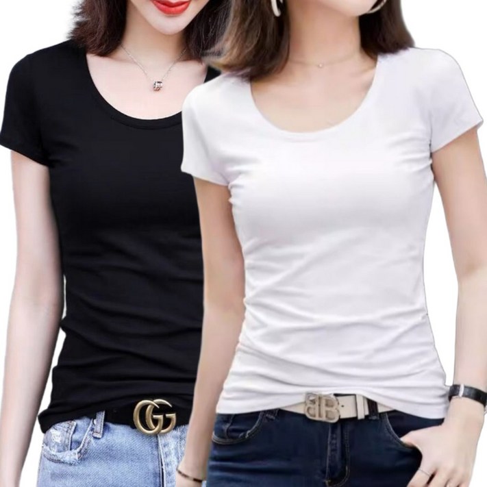 빠른토끼 여성 U넥 반팔티 슬림 이너웨어 반팔 날씬 스판 데일리 무지 유넥 캐주얼 11