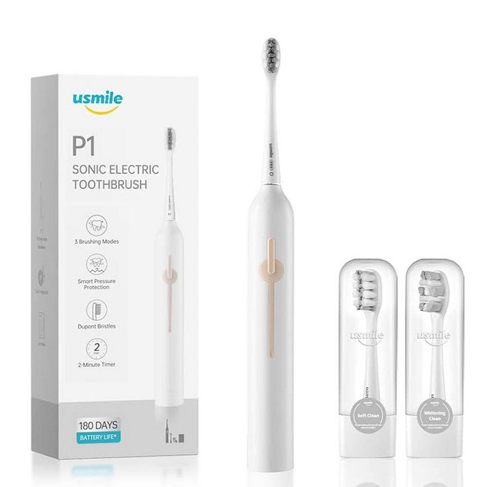 새해 선물 유스마일 데일리퓨어 전동칫솔 P1 미국치과협회 공식인증 FDA인증 듀퐁칫솔모1회충전 180일사용 IPX7방수, white