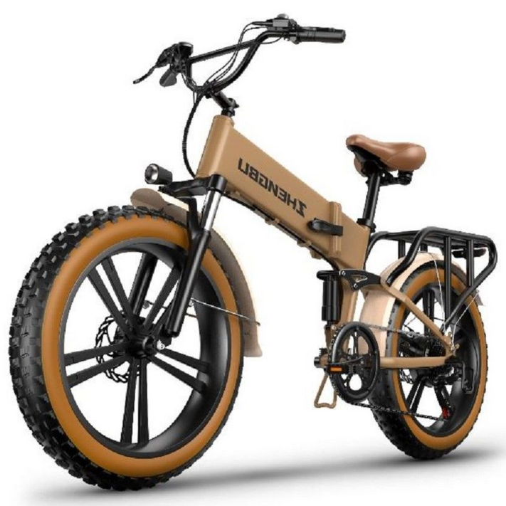 Bacicle 자토바이 전기자전거 팻바이크 48V 접이식 전동, 브라운 48V 14Ah 시마노7단 기어