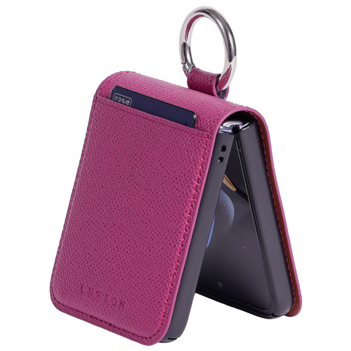 루스톤 폴카 천연소가죽 힌지보호 카드수납 링 지갑 갤럭시 Z플립 핸드폰케이스