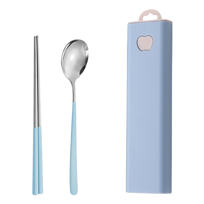 일상핏 무소음 휴대용 수저세트, 스카이블루, 숟가락  젓가락  케이스, 1세트