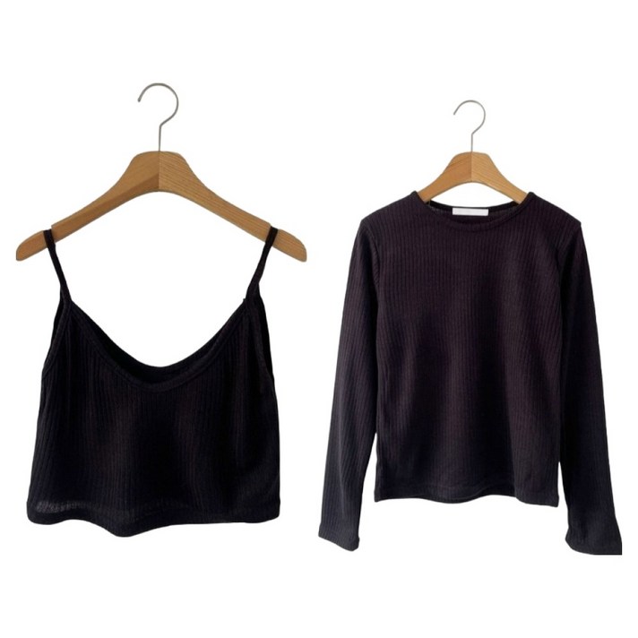 시크블랙 여성용 소라눈 골지 레이어드 뷔스티에 긴팔 니트 cpnt5977k57