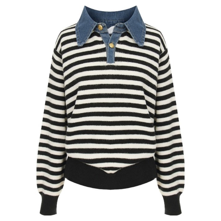 샐리 여성용 데님 카라 단가라 니트 I5CCKN018