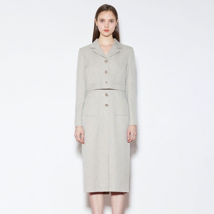 라인어디션 잔체크 패치포켓 H라인 롱원피스