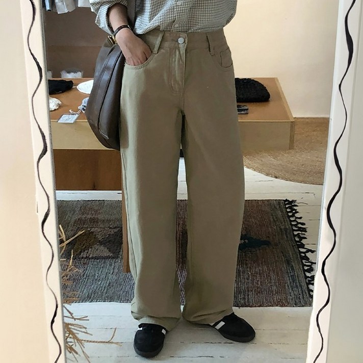 made4size 바잉몰 여성 폴린 베이직 세미 와이드 코튼 팬츠 5color