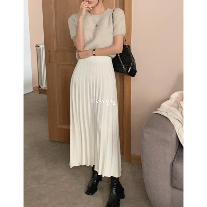 여성 롱스커트 니트 주름 스커트 밴딩 스커트