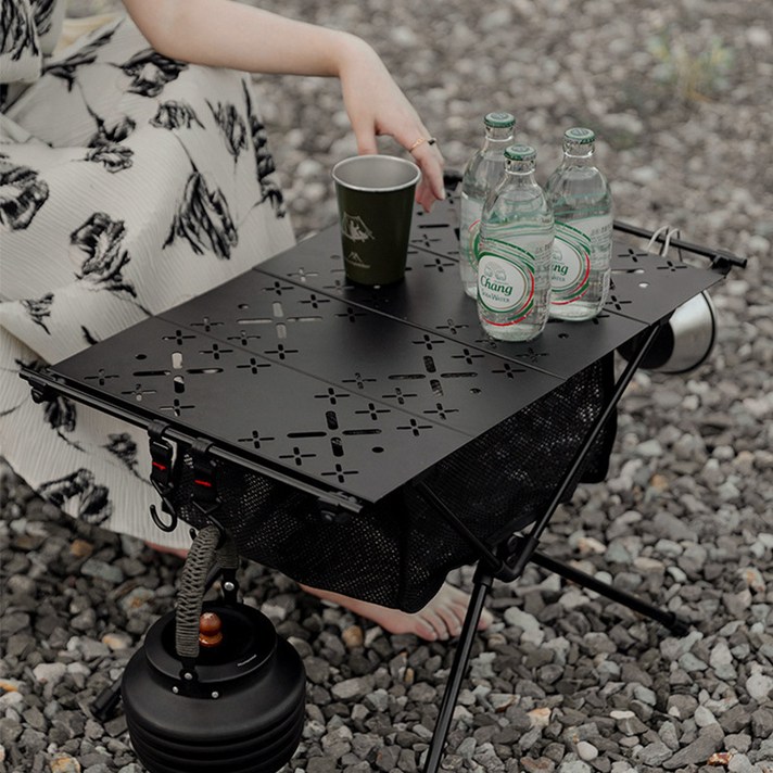 MoCaLiLi이층 휴대용 다용도 접이식 캠핑 테이블 알루미늄 합금, 블랙