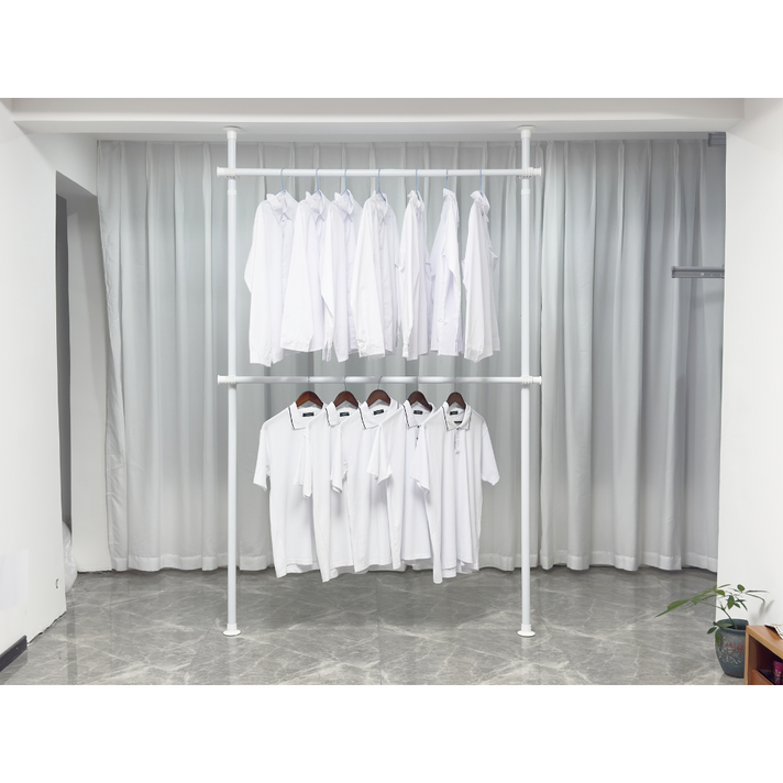 38파이 와이드 2단행거 설치형 기둥식 옷걸이행거, 화이트