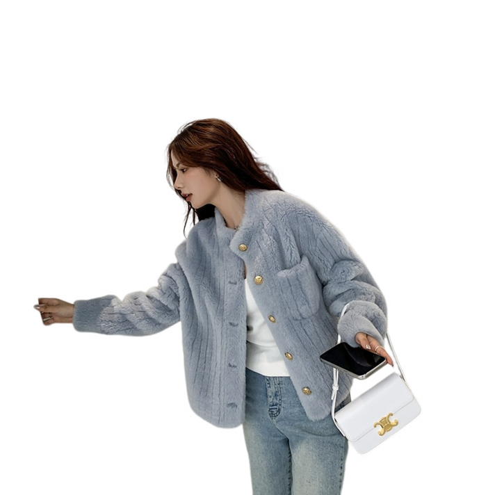 여성용 스웨이드 퍼 일체 양털 커팅 코트 라운드 밍크 코트 뉴타임즈 H085Z696