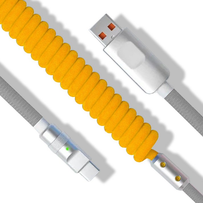 파카이 USB to C 컬러 스프링 항공 케이블 시리즈, 1개, 옐로우&그레이, 1m - 투데이밈