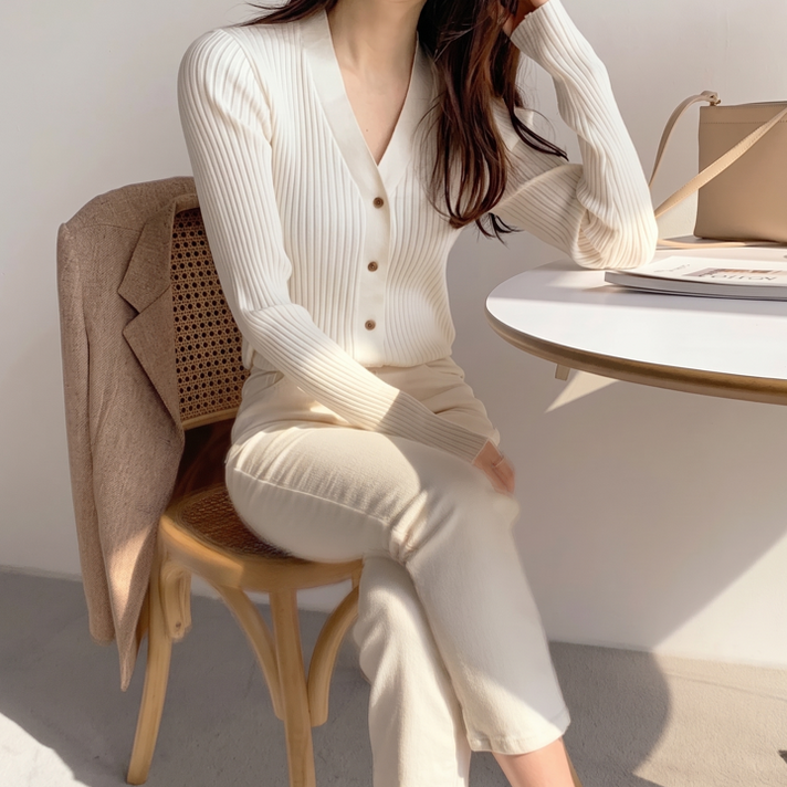네비오 여성 브이넥 베이직 데일리 가디건 컬러 3종