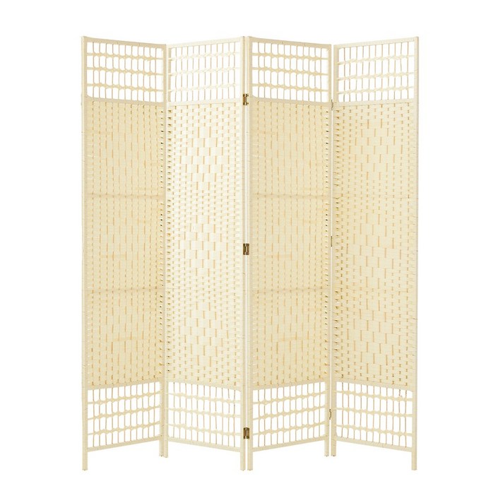 요고바라 라탄 인테리어 파티션 원목 가리개 이동식 가림막, 아이보리