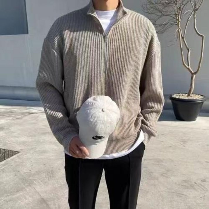 남성 빅사이즈 오버핏 반집업 니트