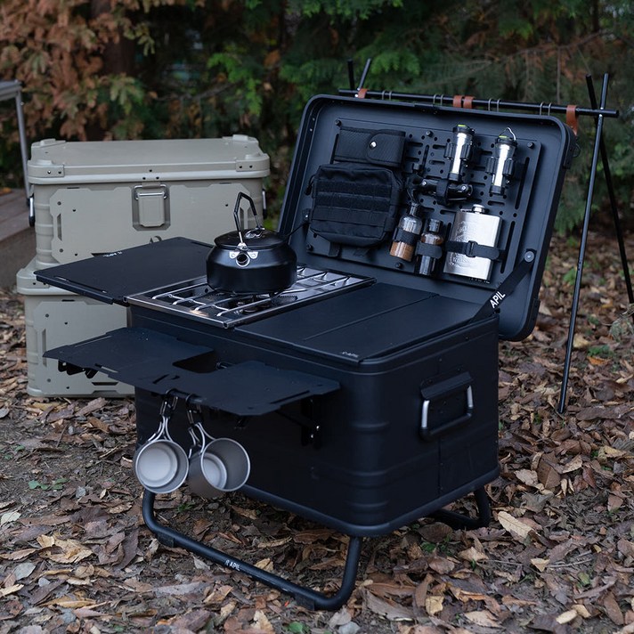 아필 강화 알루미늄 택티컬 멀티 수납 감성 캠핑박스 55L, 블랙, 블랙