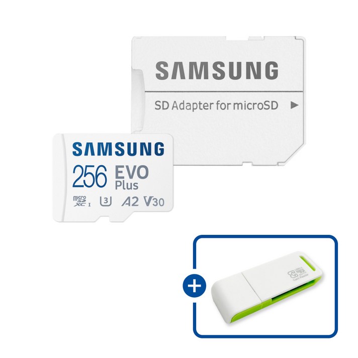 삼성전자 공식인증 정품 마이크로SD카드 EVO PLUS MBMC256SAKR 이엘 연두 카드 리더기 USB2.0 2in1, 1개