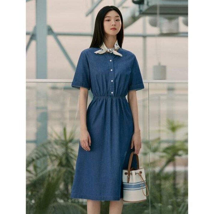 빈폴레이디스 Green BP 라운드넥 헤지 데님 스트링 원피스 블루 BF3371N04P