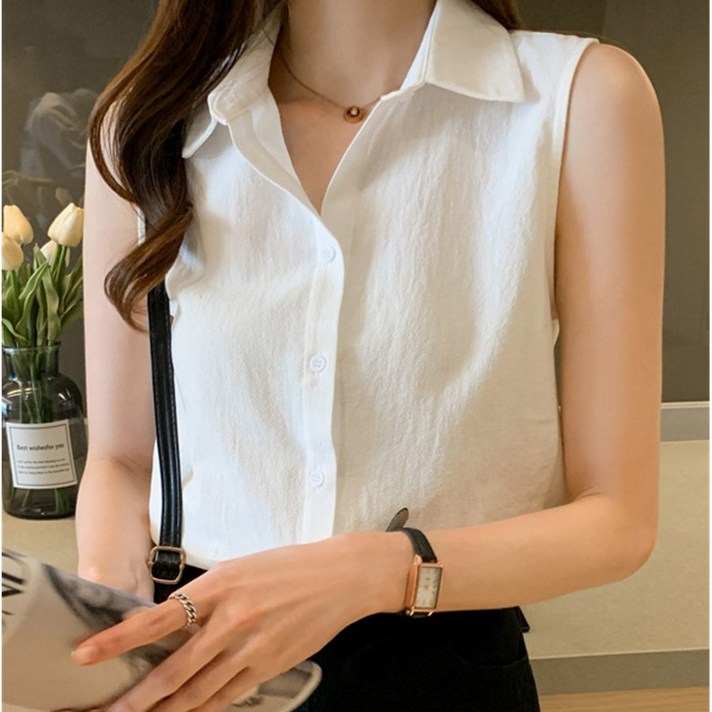 쪼예 썸머 카라 민소매 셔츠 블라우스 쪼예 썸머 카라 민소매 셔츠 블라우스