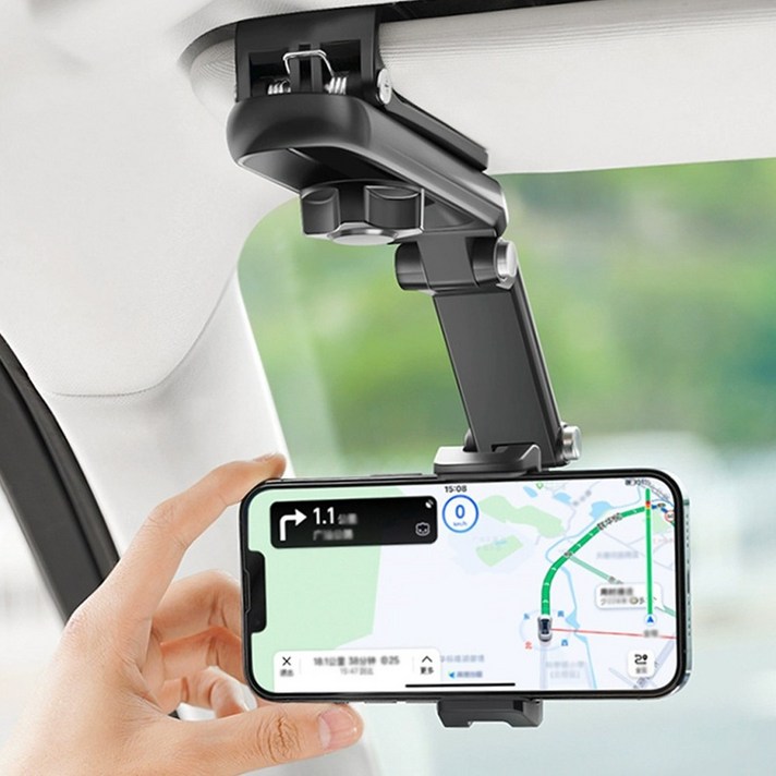 루이벤 차량용 클립형 썬바이저 휴대폰거치대 360도 회전 룸미러 간편설치 거치대