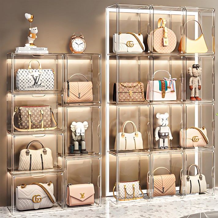 FOWOD 다용도 투명 쇼케이스 명품 신발 가방보관함 가방정리함, 투명, 6개