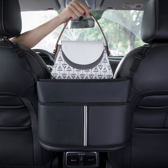 차량용 가죽 수납 포켓, 블랙, 1개