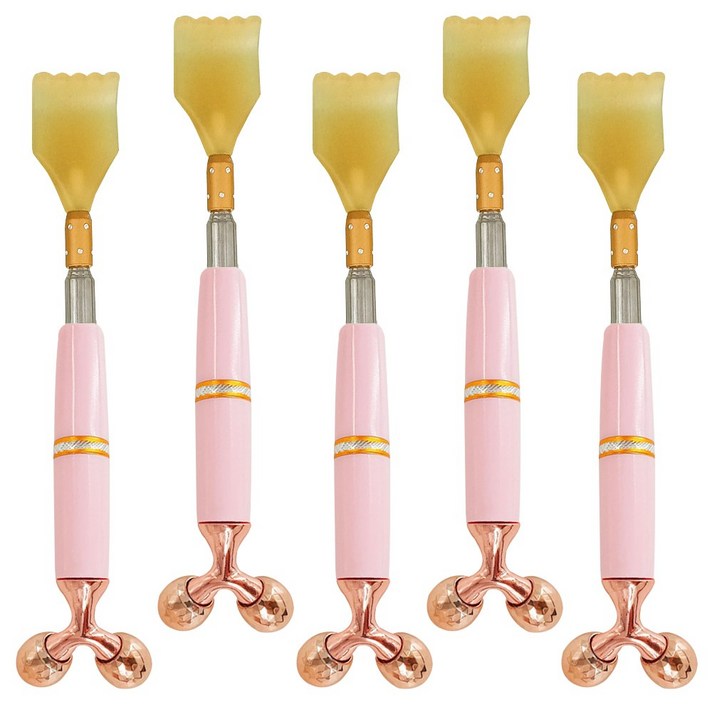 안테나 효자손 I타입 맛사지볼 겸용 5단 접이식 스텐 2롤러볼 등긁이 등긁개, 02 핑크, 5개