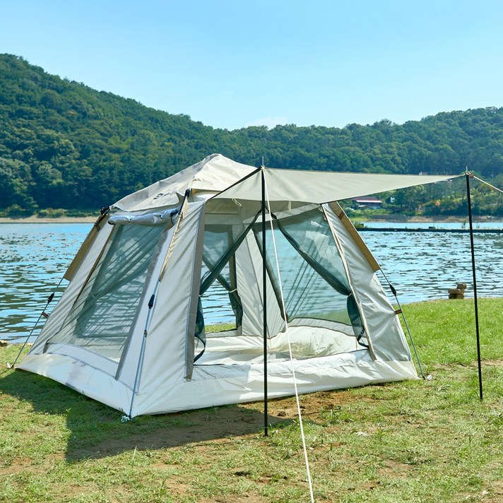 녹원 캠핑 돔 원터치텐트 그늘막 자동 오토텐트 4인용, 혼합색상, 4인용