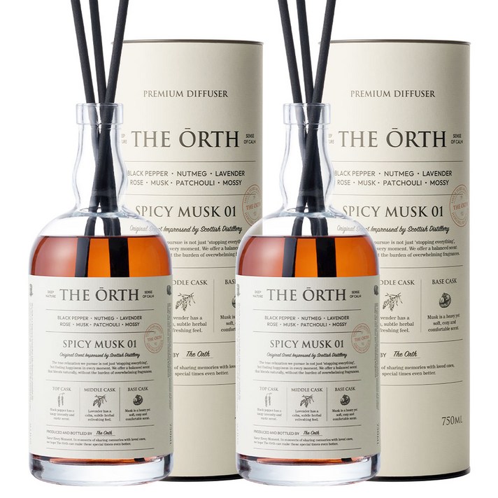 디올트 대용량 실내 디퓨저 인테리어 방향제 선물, 2개, 750ml, 스파이시 머스크