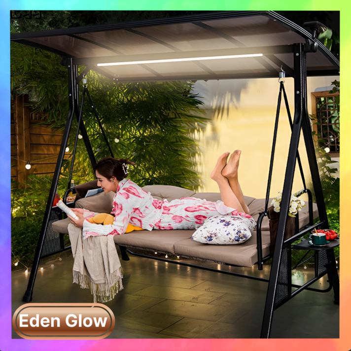 에덴글로우 아주편한 태양광 LED 조명 테라스 흔들 그네 의자 스윙 행잉 야외 카페 시골, LED베이지