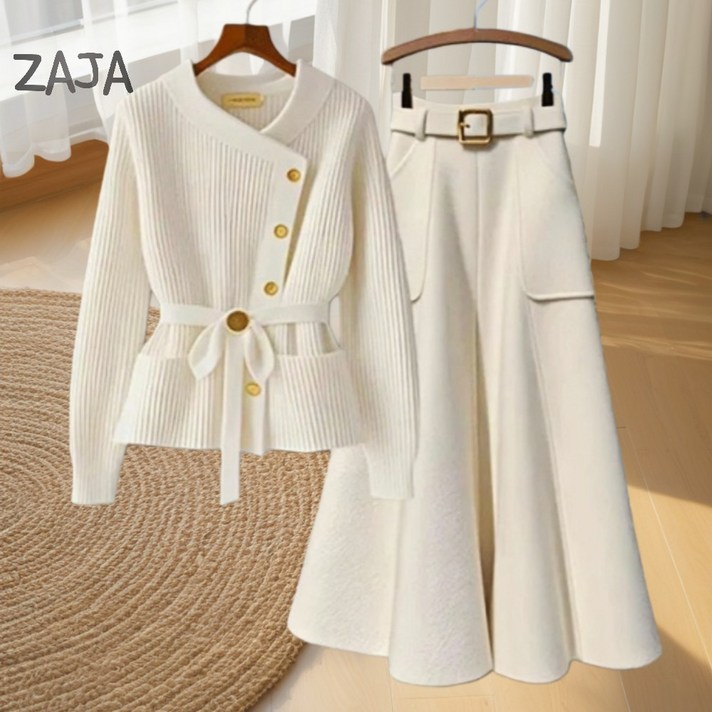 ZAJA 여성 가을겨울 베이직 스웨터 롱치마 세트 니트  스커트 투피스
