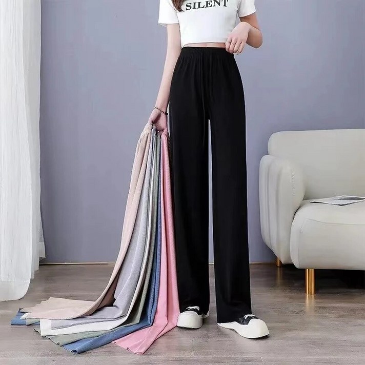 가비진 여성용 시원한 골지소재 밴드 일자 와이드 팬츠 바지