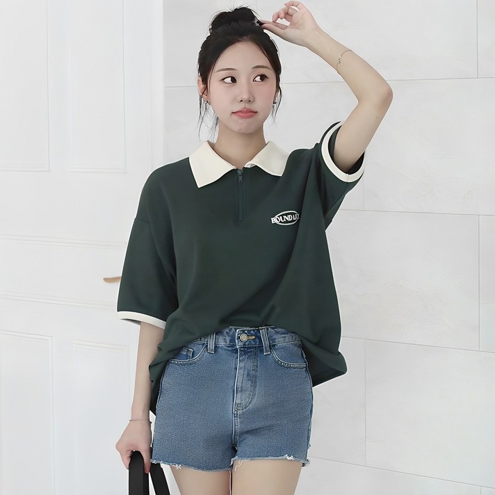 루나샵 본카라배색 반팔 티셔츠 루나샵 본카라배색 반팔 티셔츠