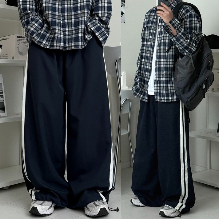 르위 나일론 트레이닝팬츠 와이드 스트링 조거바지 밴딩 빅사이즈