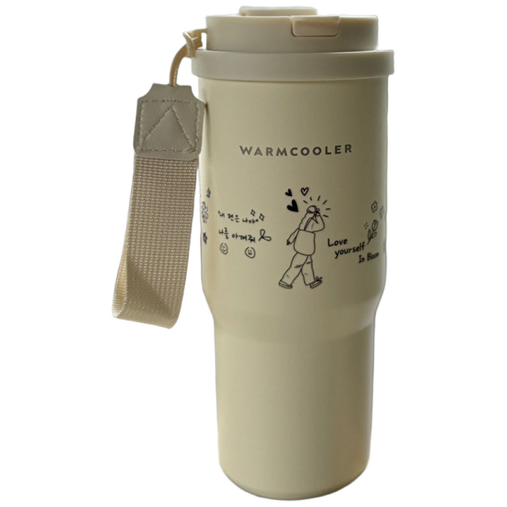 웜쿨러 스트랩 빨대 티보틀 차망 텀블러, 1개, 750ml, 크림