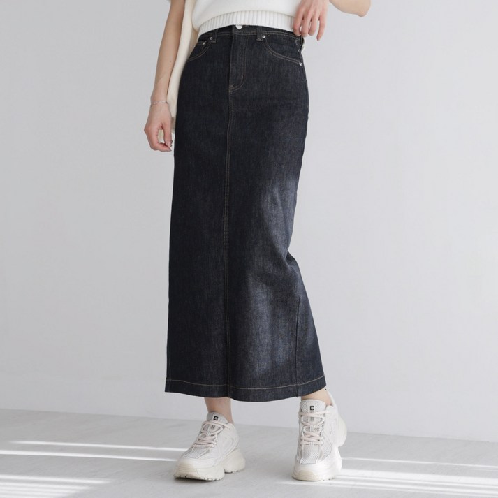 앤드스타일 여성용 숏기본 기장 생지 스판 뒷트임 데님 스커트 264356